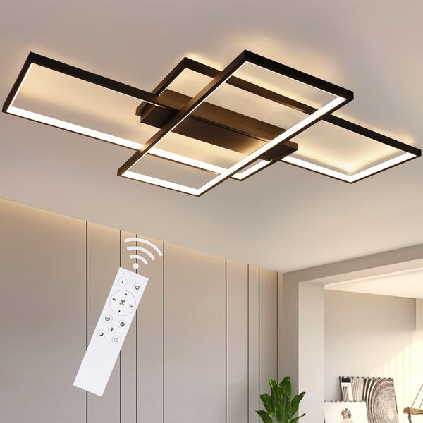 ZMH LED Deckenlampe Wohnzimmer Deckenleuchte - 100cm Dimmbar Wohnzimmerlampe Modern Schwarz Schlafzimmerlampe 88W Geometrisch Multifunktional Deckenbeleuchtung für Schlafzimmer Flur Büro und Balkon