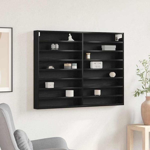 Vitrine, Vitrinenschrank Schwarz Eichen-Optik 100 x 8,5 x 75 cm Holzwerkstoff