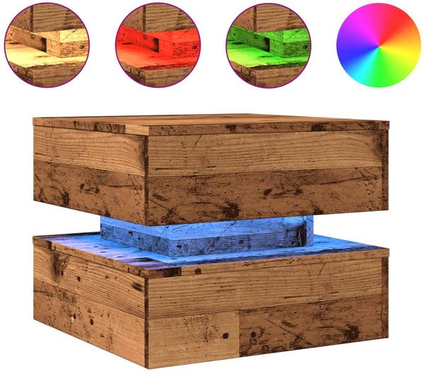 Couchtisch, Sofatisch mit LED-Leuchten Altholz-Optik 50x50x40 cm