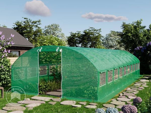 TOOLPORT Foliengewächshaus Gewächshaus 4x10m stabil & langlebig mit Fenster - reißfeste PE Plane 180g/m² grün transparent