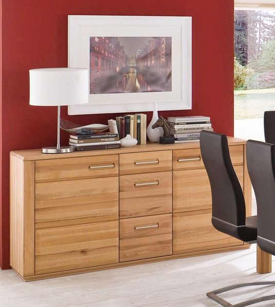 Empinio24 Sideboard Sanremo, Breite 161 cm, Kernbuche teilmassiv, mit 2 Türen und 3 Schubladen
