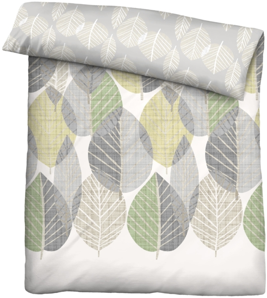 biberna 0004168 Feinbiber-Bettwäsche BLÄTTER GROß, pistaziengrün, 1x 155x220 cm + 1x 80x80 cm