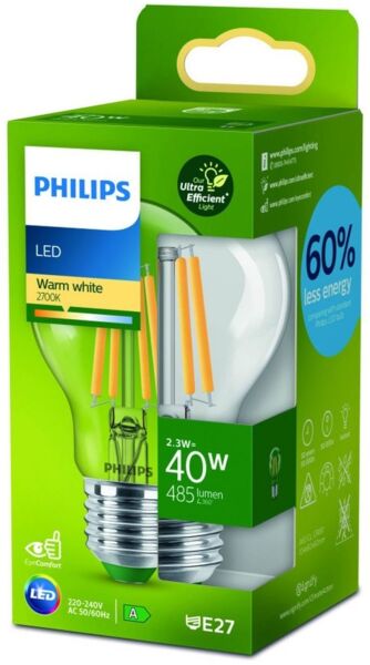 Philips LED Classic ultraeffiziente E27 Lampe (40 W), LED Lampe mit warmweißem Licht, energiesparende Lampe mit langer Nutzlebensdauer, Energieeffizienzklasse A, Klar