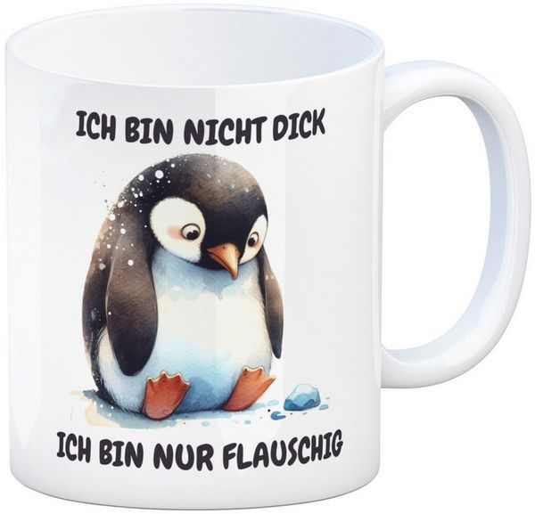 speecheese Tasse Flauschiger Pinguin Kaffeebecher mit Spruch Nicht dick nur flauschig