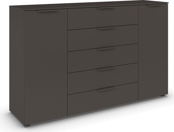 Rauch Möbel Flipp, Kombikommode, Kommode mit Stauraum für Wohnzimmer, Schlafzimmer, Flur, 4 Fachböden, Graphit, 2-türig, 5 Schubkästen, Griffe graphit, 160 x 100 x 42 cm
