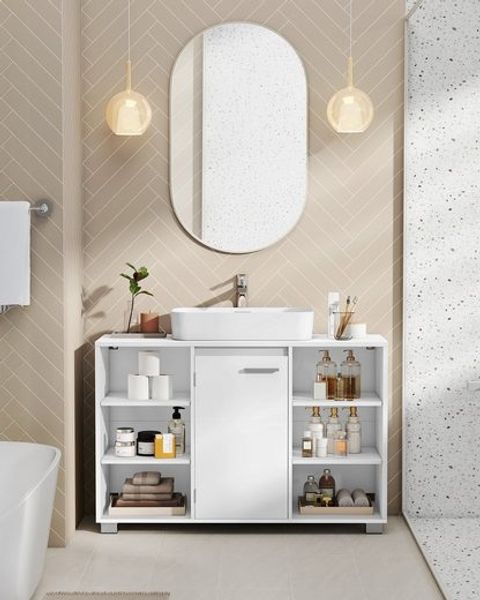 VASAGLE Waschbeckenunterschrank, Unterschrank, Badezimmerschrank, Badschrank mit verstellbaren Ablagen, 30 x 90 x 60 cm, mit Füßen