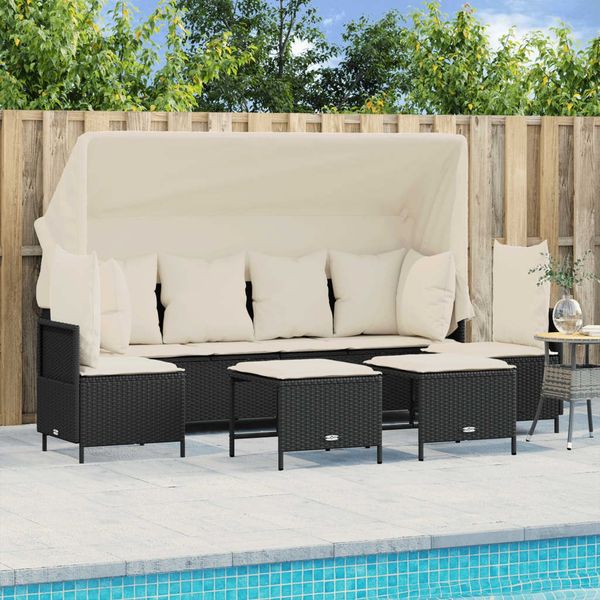 vidaXL 5-tlg. Garten-Sofagarnitur mit Kissen Schwarz Poly Rattan 3261551