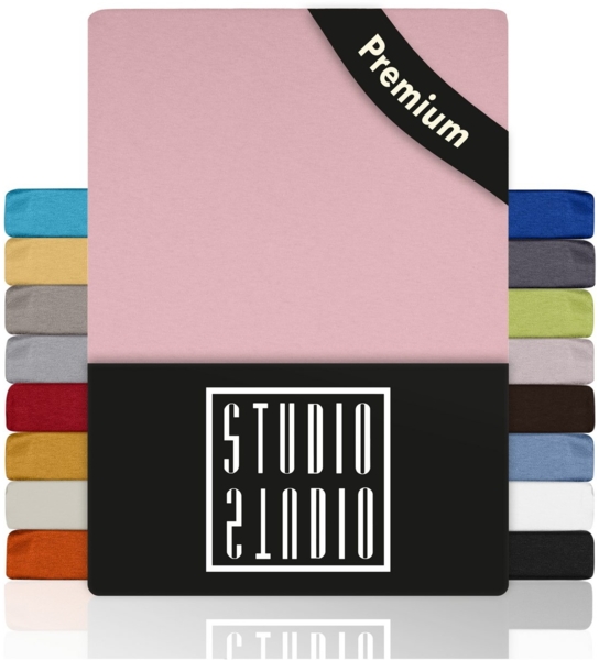 STUDIO Spannbettlaken Classic, viele Größen, 100% Baumwolle, made in GREEN / EU, Jersey Baumwolle, Gummizug: rundum, 120x200-130x200 cm Bettlaken Spannbetttuch bis 25 cm Höhe - puder