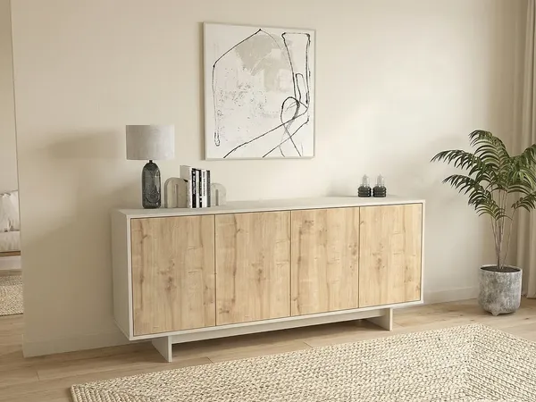 Vente-unique - ZEFYNA Sideboard Holz, Platte BeigeBeige - B 40 cm x H 78,8 cm x L 180 cm