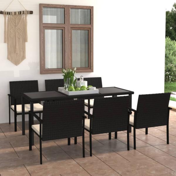 vidaXL 7-tlg. Garten-Essgruppe Poly Rattan Schwarz 3065709