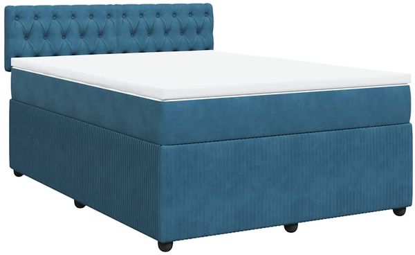 vidaXL Boxspringbett mit Matratze Blau 160x200 cm Samt 3290092 Bild 3