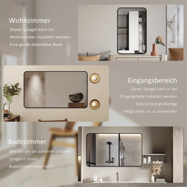 Hopibath Wandspiegel groß 100x60 60x100 Spiegel Bad mit Alurahmen (Badspiegel Flurspiegel, Rechteckig), 5mm HD Glas, 2 Installationsmethoden Bild 2
