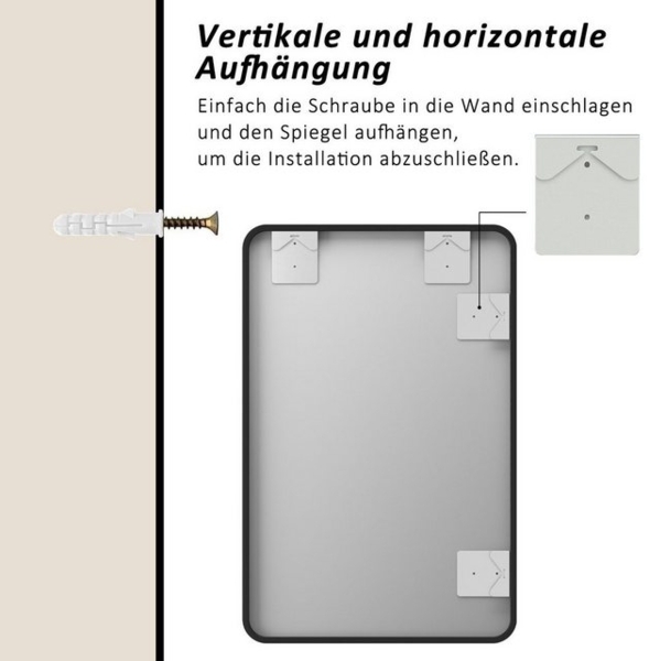 Hopibath Wandspiegel groß 100x60 60x100 Spiegel Bad mit Alurahmen (Badspiegel Flurspiegel, Rechteckig), 5mm HD Glas, 2 Installationsmethoden Bild 4