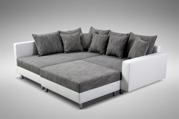 Modernes Sofa Couch Ecksofa Eckcouch in weiss Eckcouch mit Hocker - Minsk L