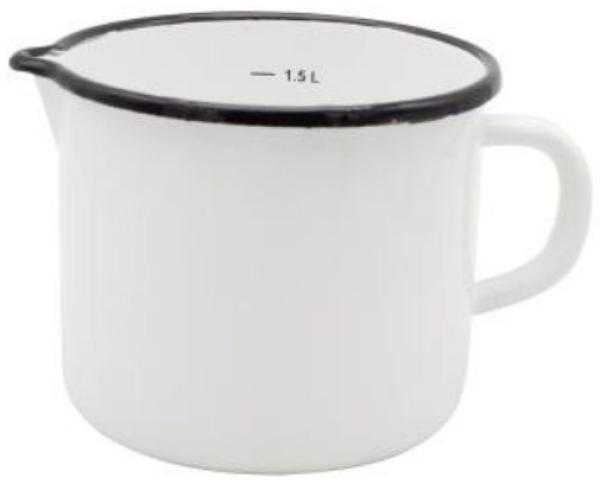 Milchtopf 1,5 Liter mit Ausguss und Skala, Emaille weiß