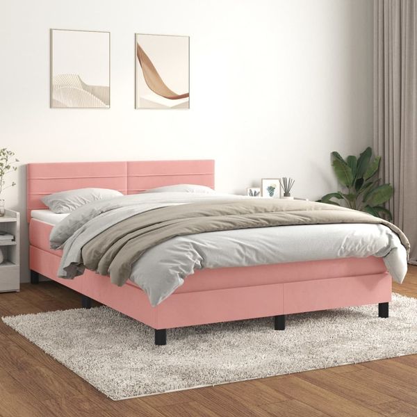 vidaXL Boxspringbett mit Matratze Rosa 140x190 cm Samt 3141364