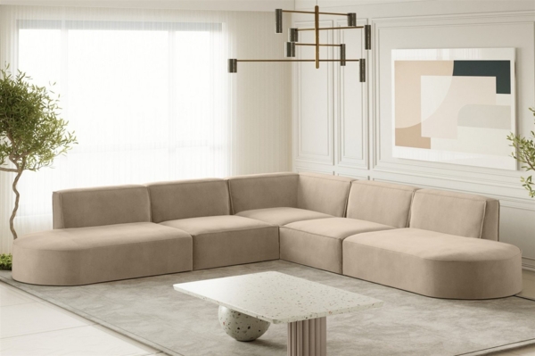 Ecksofa Designersofa PALMA Stoff Noel Beige Seite Universal