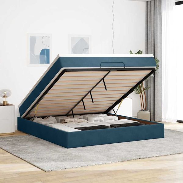 vidaXL Ottoman-Bett mit Matratze Dunkelblau 160x200 cm Samt 3311199