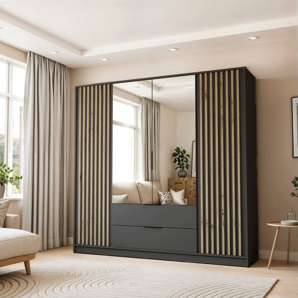 Lookway Kleiderschrank NELA 4D 206 cm Vier­türiger Schrank mit Lamellen Breite: 206 cm