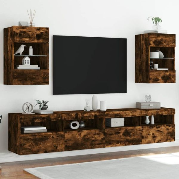 vidaXL Wandschränke mit LED-Leuchten für TV 2 Stk. Räuchereiche 837087
