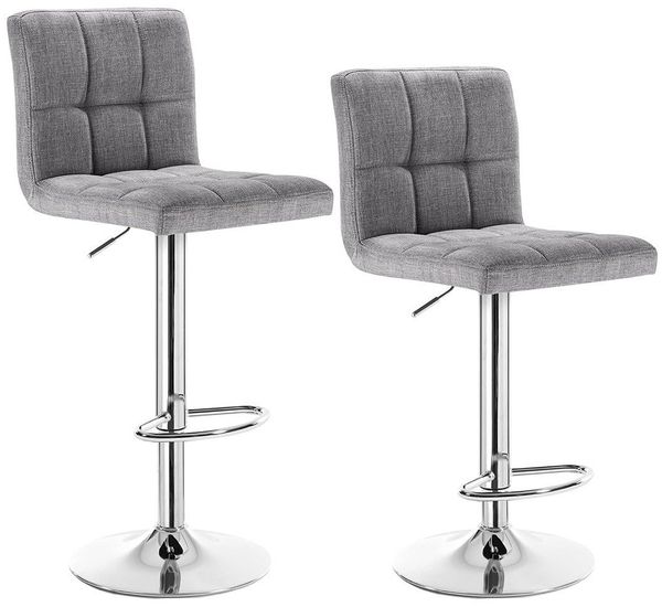 Stilvoller Barhocker 2er-Set aus Leinen & Metallbeinen hellgrau