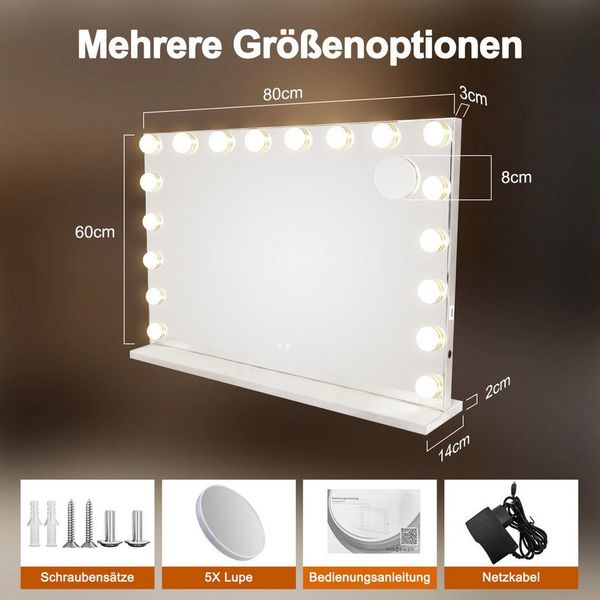 ZMH Schminkspiegel mit LED-Beleuchtung 80cm und Bluetooth weiß 18 LED Großer (1*Schminkspiegel mit Beleuchtung), Schminktischspiegel Licht Musik Vanity Mirror 3 Modi