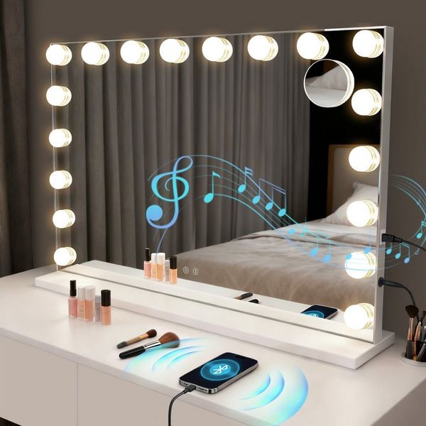 ZMH Schminkspiegel mit LED-Beleuchtung 80cm und Bluetooth weiß 18 LED Großer (1*Schminkspiegel mit Beleuchtung), Schminktischspiegel Licht Musik Vanity Mirror 3 Modi