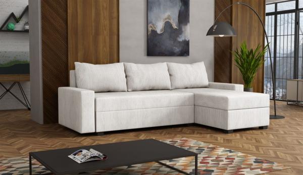 Ecksofa Schlafsofa Sofa AGNETA Stoff Lincoln Creme Ottomane Rechts