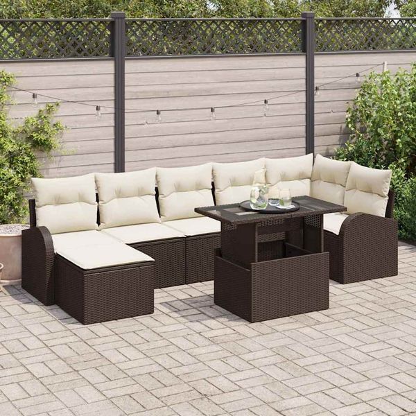 vidaXL Garten-Sofa-Set mit Kissen 8 pcs Braun und Creme 3348684