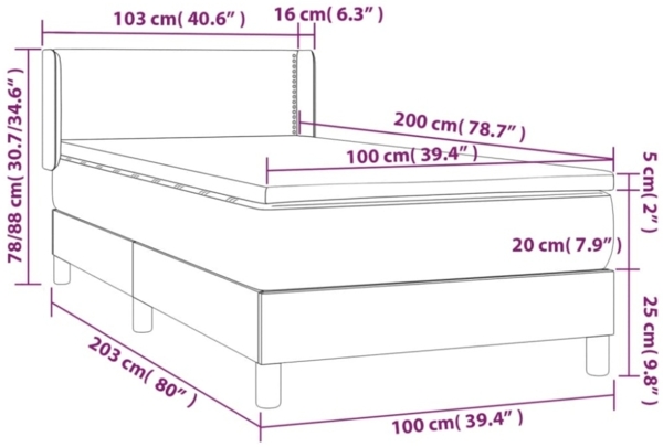 vidaXL Polsterbett mit Matratze Schwarz 100x200 cm Stoff Bild 2