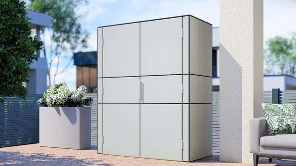 Alpholz Gartenschrank HPL Highboard aus Holz in Graumit 6 mm Wandstärke