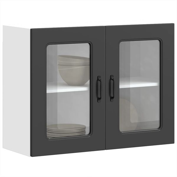 vidaXL Küchen-Hängeschrank mit Glastür Kalmar Schwarz Holzwerkstoff 853608
