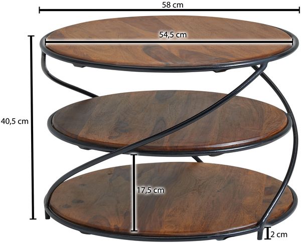 Couchtisch Sheesham Massivholz Metall Stauraum Rund 58x58x40,5cm Modern Bild 7