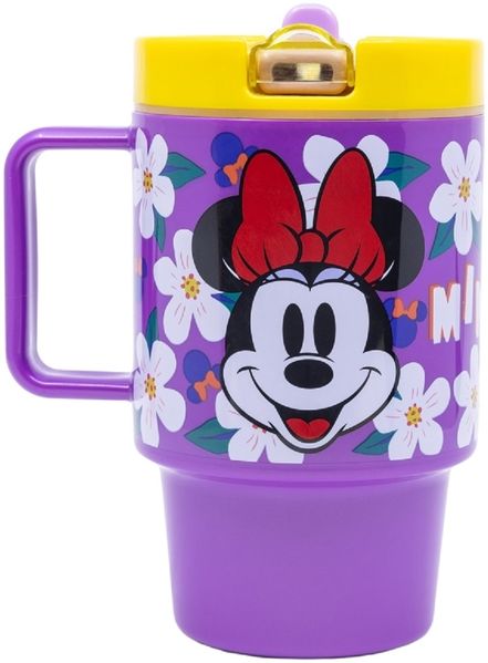 Disney Minnie Mouse Becher Mikrowellengeeigneter Kunststoffbecher 530 ml mit Schraubdeckel – Motivbecher für Kinder