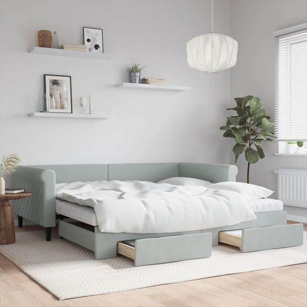 vidaXL Tagesbett Ausziehbar mit Schubladen Hellgrau 100x200 cm Samt 3197850