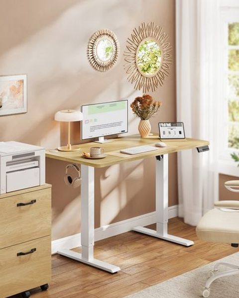 VASAGLE Elektrisch verstellbarer Stehtisch, Memory-Funktion mit 4 Höhen, Schreibtisch für Home Office, 100 x 60 cm, eichenfarben