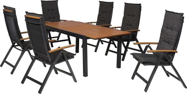 MERXX Garten-Essgruppe Itanos, (Set, 13-tlg), inkl. 6 Klappsessel, 6 Auflagen, 1 Ausziehtisch