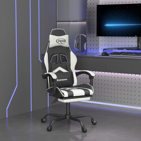 vidaXL Gaming-Stuhl mit Fußstütze Schwarz und Weiß Kunstleder 3143907