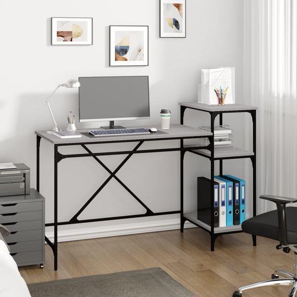 vidaXL Schreibtisch mit Regal Grau Sonoma 135x50x90 cm Holzwerkstoff 826712