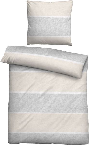 biberna Melange-Flanell Bettwäsche 0840506 BLOCKSTREIFEN, kitt, 1x 155x220 cm + 1x 80x80 cm