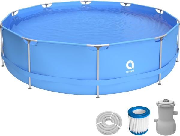 Avenli Frame Pool Set 360 x 76 cm, Aufstellpool rund, mit Pumpe, blau