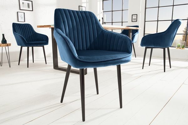 riess-ambiente Polsterstuhl TURIN königsblau / schwarz (Einzelartikel, 1 St), Esszimmer · Samt · Metall · mit Armlehne · Retro Design