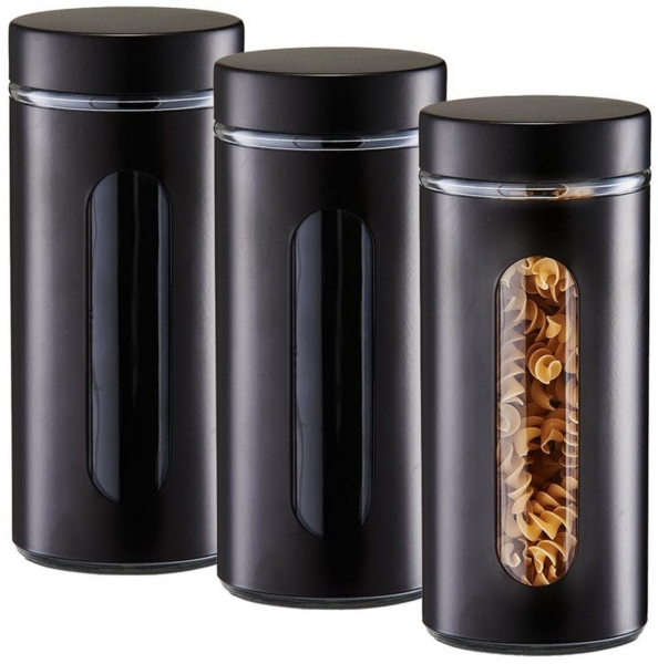 3 Stück Vorratsglas mit Metalldeckel, schwarz - Ø 10,2 x 23cm