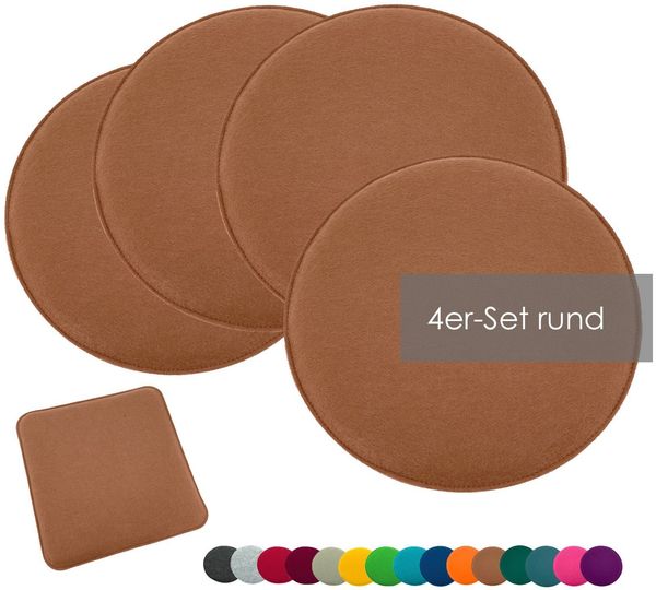 heimtexland ® Sitzkissen Set Filz Stuhlkissen Stuhlauflage Filzkissen Stuhl Polster Kissen Typ631 4er Set 35 cm Rund Camel