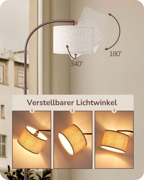 EDISHINE Stehlampe Wohnzimmer, mit E27 LED-Glühbirne, warmweiß, 161cm Bogenlampe mit Leinen-Lampenschirm