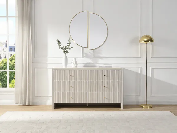 Vente-unique - MIRENALO Kommode Holz, Platte Beige - B 40 cm x H 81,9 cm x L 138,9 cm