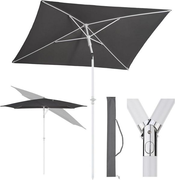 Sekey Sonnenschirm Rechteckig Höhenverstellbar Balkonschirm Knickbar, mit Schutzhülle, LxB: 180,00x125,00 cm, Sonnenschutz UPF50+, Kippbar, Höhenverstellbar Sonnenschirm Balkon