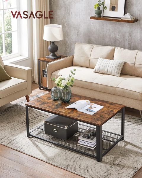 Vasagle Couchtisch, Wohnzimmertisch, Sofatisch mit großer Ablage, Beistelltisch im Industriedesign, stabil, mit Metallgestell, einfach zu montieren, Used Look, Holzoptik von Songmics LCT61X