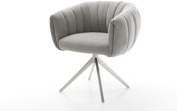 Drehstuhl Jada-Flex Strukturstoff Soft Grau Kreuzgestell breit Edelstahl 360° drehbar Wippfunktion Taschenfederkern