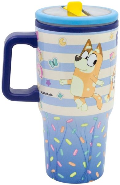 Bluey Thermobecher 640 ml Edelstahl doppelwandiger Trinkbecher mit Trinkhalm